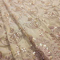 Dyeable Shimmer Tissue base Fabric with Floral work & Paisley Border