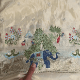 Embroidered Dyeable Shimmer Tissue Fabric with Elephant & Trees Border