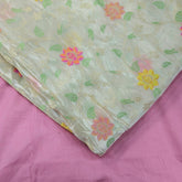 Floral Meena work with Dyeable Shimmer Tissue base & all over Vine and leaf pattern