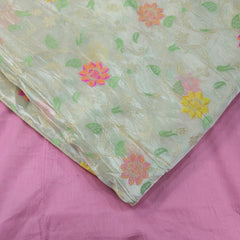 Floral Meena work with Dyeable Shimmer Tissue base & all over Vine and leaf pattern