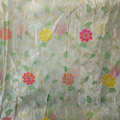 Floral Meena work with Dyeable Shimmer Tissue base & all over Vine and leaf pattern