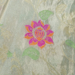 Floral Meena work with Dyeable Shimmer Tissue base & all over Vine and leaf pattern