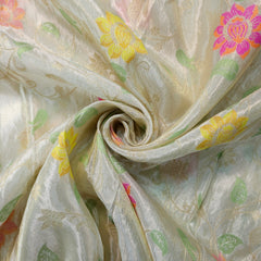 Floral Meena work with Dyeable Shimmer Tissue base & all over Vine and leaf pattern