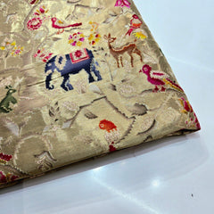 Pure Banarasi Silk Brocade with Animal and Nature Motifs on Golden Base