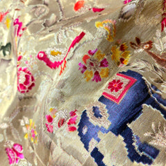 Pure Banarasi Silk Brocade with Animal and Nature Motifs on Golden Base