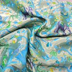 Pure Banarasi Silk Brocade with Animal and Nature Motifs on Sky Blue Base