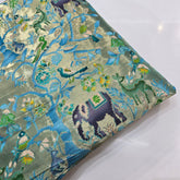Pure Banarasi Silk Brocade with Animal and Nature Motifs on Sky Blue Base