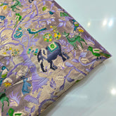 Pure Banarasi Silk Brocade with Animal and Birds Motifs on Lilac Base