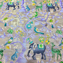 Pure Banarasi Silk Brocade with Animal and Birds Motifs on Lilac Base