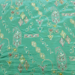 Embroidered Sequin Resham on Crepe Fabric with Geometric & Bird Motifs on Mint Green Base
