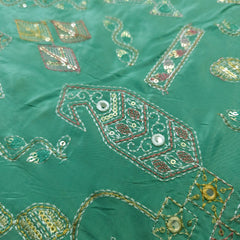 Embroidered Sequin Resham on Crepe Fabric with Geometric & Bird Motifs on Mint Green Base