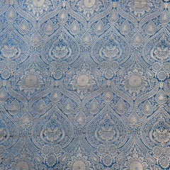 Royal Blue Banarasi Brocade Fabric with Floral and Paisley Motifs