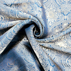 Royal Blue Banarasi Brocade Fabric with Floral and Paisley Motifs