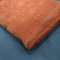 Orange Banarasi Brocade Fabric with Floral and Paisley Motifs