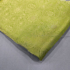 Moss Green Banarasi Brocade Fabric with Floral and Paisley Motifs