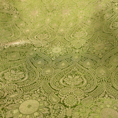 Moss Green Banarasi Brocade Fabric with Floral and Paisley Motifs