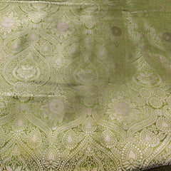 Moss Green Banarasi Brocade Fabric with Floral and Paisley Motifs