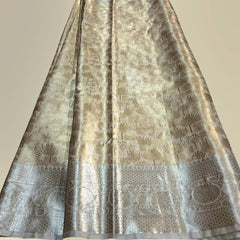 Pure Banarasi Tissue Silk Brocade with Flower motif (Dyeable)