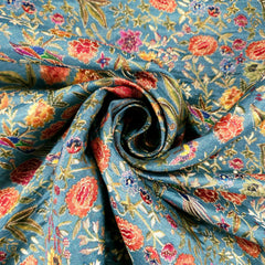 Pure Banarasi Silk Soft Multicolor Brocade on Teal Blue Base