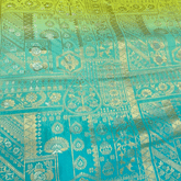 Pure Banarasi Dola Silk Soft Brocade with Position Print on Parrot Green to Turquoise Ombre