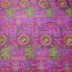 Pure Banarasi Dola Silk Soft Brocade with Multicolor Position Print on Magenta Base