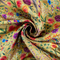 Pure Banarasi Silk Soft Multicolor Brocade on Mustard Yellow Base