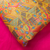 Pure Banarasi Dola Silk Soft Brocade with Multicolor Position Print on Mustard Yellow Base