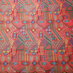 Pure Banarasi Silk Soft Brocade with Multicolor Position Print on Red Base