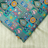Pure Banarasi Dola Silk Soft Brocade with Multicolor Position Print on Teal Green Base