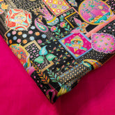 Pure Banarasi Silk Brocade with Multicolor Position of Swan & Paisley Print on Black Base