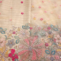 Multicolor Embroidered Floral butta with Floral Resham work Border on Beige Net