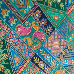 Pure Banarasi Dola Silk Soft Brocade with Multicolor Position Print on Green Base