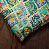 Pure Banarasi Silk Brocade with Multicolor Position of Animal & Floral Print on Green Base