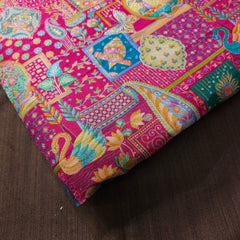 Pure Banarasi Silk Brocade with Multicolor Position of Swan & Paisley Print on Magenta Pink Base