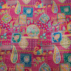 Pure Banarasi Silk Brocade with Multicolor Position of Swan & Paisley Print on Magenta Pink Base