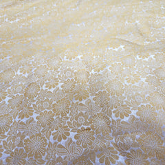Dyeable Banaras Brocade Fabric with all over Golden Floral Pattern