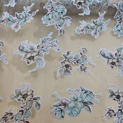 Pastel Yellow Brasso Organza Fabric with Mint Green Floral Digital Print