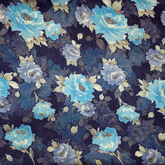 Floral Digital Print on Brasso Fabric with Navy Blue Base