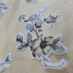Pastel Yellow Brasso Organza Fabric with Mint Green Floral Digital Print