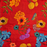 Multi-color Floral Digital Print on Scarlett Red Organza Fabric