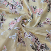 Pastel Yellow Brasso Organza Fabric with Light Peach Floral Digital Print