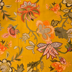 Multi-color Floral Digital Print on Mango Yellow Organza Fabric