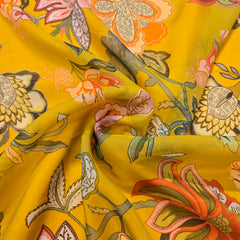 Multi-color Floral Digital Print on Mango Yellow Organza Fabric