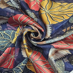 Floral Digital Print on Brasso Fabric with Midnight Blue Base