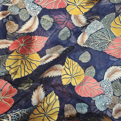 Floral Digital Print on Brasso Fabric with Midnight Blue Base