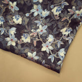 Floral Digital Print on Brasso Organza Fabric with Black Base