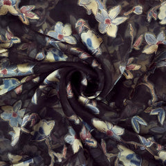 Floral Digital Print on Brasso Organza Fabric with Black Base
