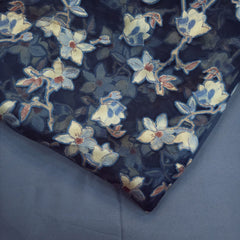 Floral Digital Print on Brasso Fabric with Midnight Blue Base