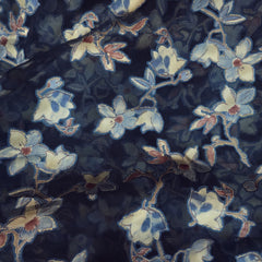 Floral Digital Print on Brasso Fabric with Midnight Blue Base