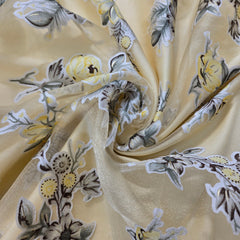 Pastel Yellow Brasso Organza Fabric with Light Yellow Floral Digital Print